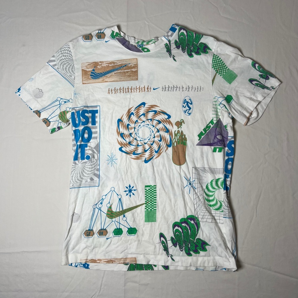 Nike Mens Just Do It All Over Print Graphic T-Shirt White Medium Abstract Logo
